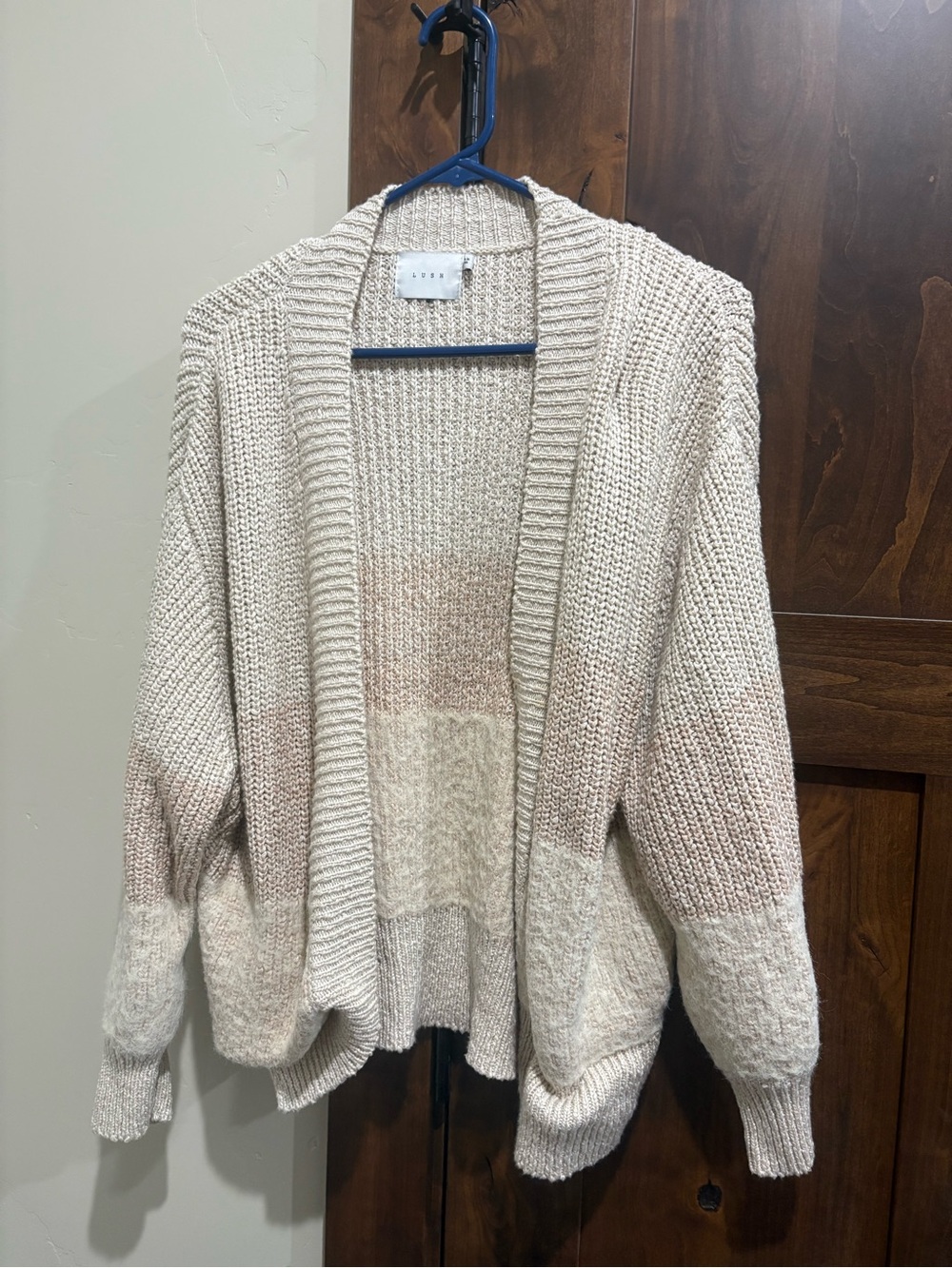 Lush Cream and Beige Open-Front Knit Cardigan